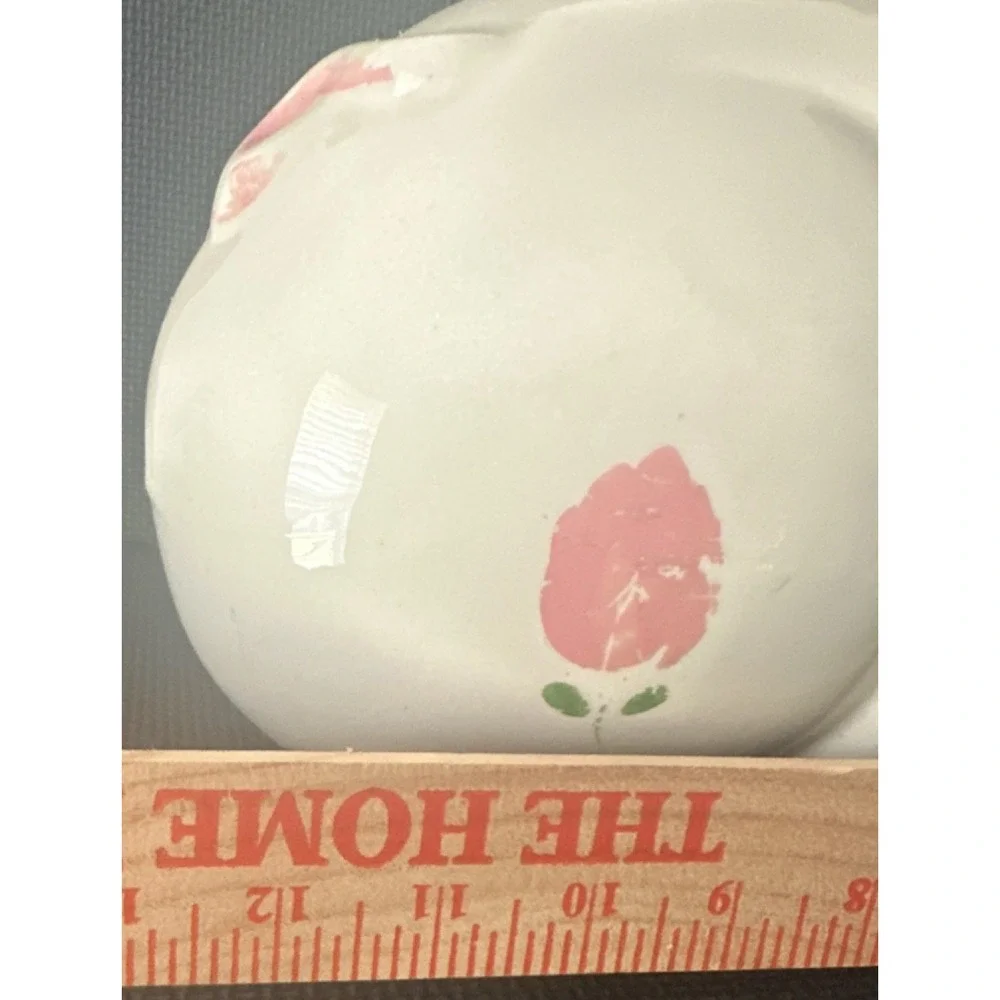 Vintage Ceramic Piggy Bank White with Pink Floral Accents 8